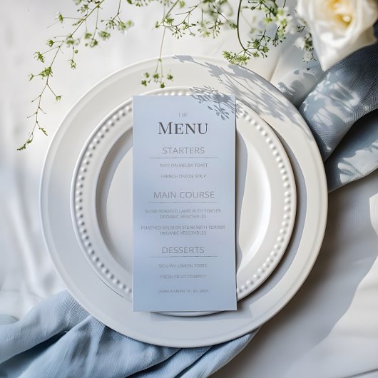 Minimalist Wedding Menu | Dusky Blue Menükarte