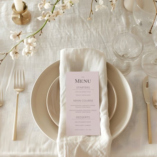 Minimalist Wedding Menu Dusky Rose Menükarte