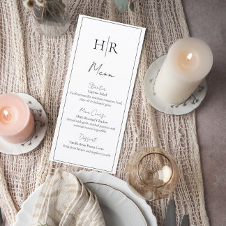 Minimalist Wedding Menu Sign with Monogram Menükarte