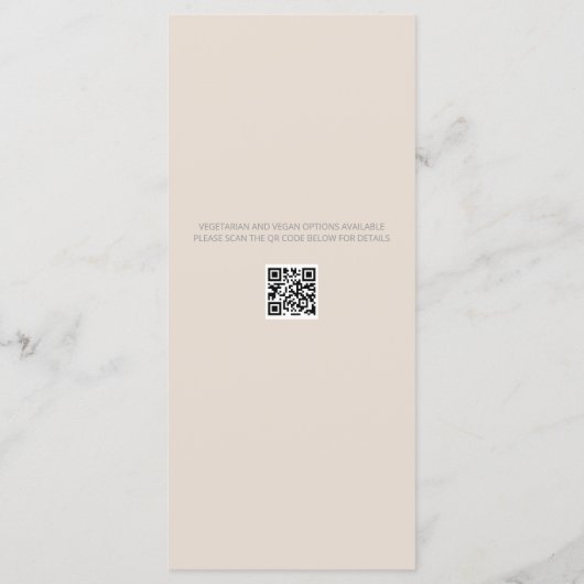 Minimalist Wedding Menu Soft Latte Menükarte (Rückseite)