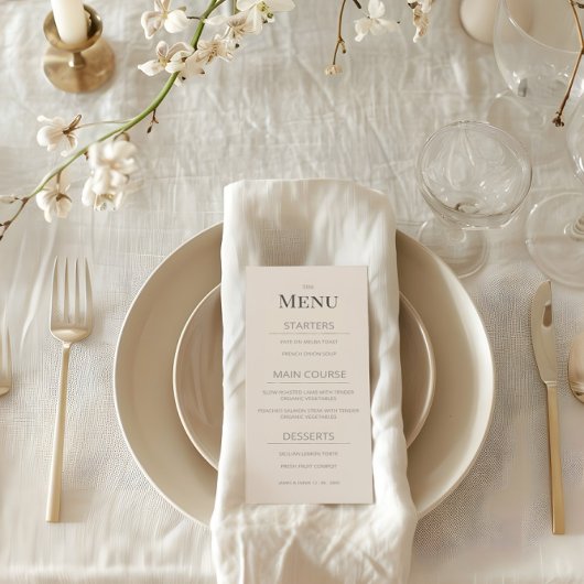 Minimalist Wedding Menu Soft Latte Menükarte