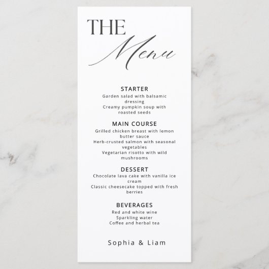 Minimalist Wedding Menu with Modern Calligraphy Menükarte (Vorderseite)