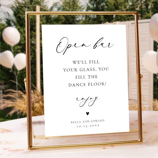 Minimalist Wedding Open Bar Table Sign Poster