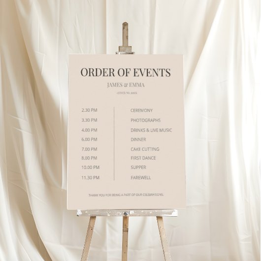 Minimalist Wedding Order of Events Soft Latte Poster