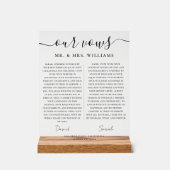 Minimalist Wedding Our Vows with Elegant Script Acrylschild (Vorderseite)
