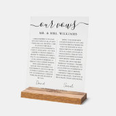 Minimalist Wedding Our Vows with Elegant Script Acrylschild (Winkel)