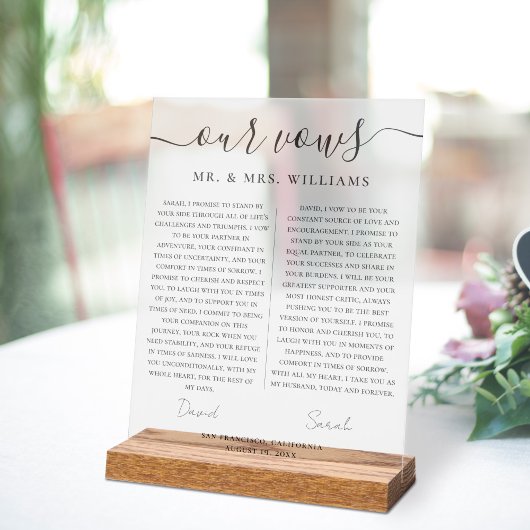 Minimalist Wedding Our Vows with Elegant Script Acrylschild