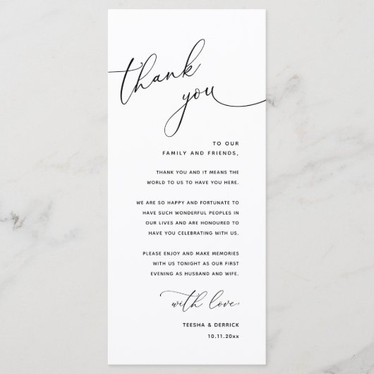 Minimalist Wedding Place Setting Thank You Card Programm (Vorderseite)
