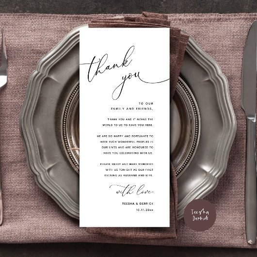 Minimalist Wedding Place Setting Thank You Card Programm