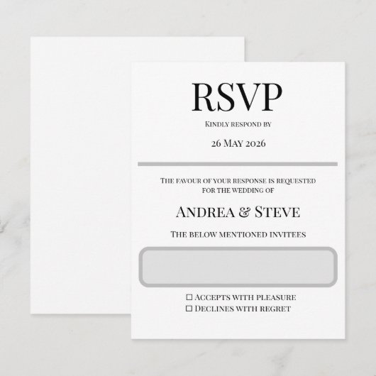 Minimalist Wedding RSVP Card | Editable Template (Vorne/Hinten)