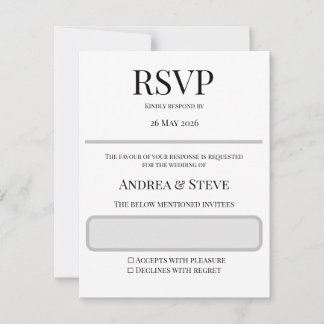 Minimalist Wedding RSVP Card | Editable Template Karte