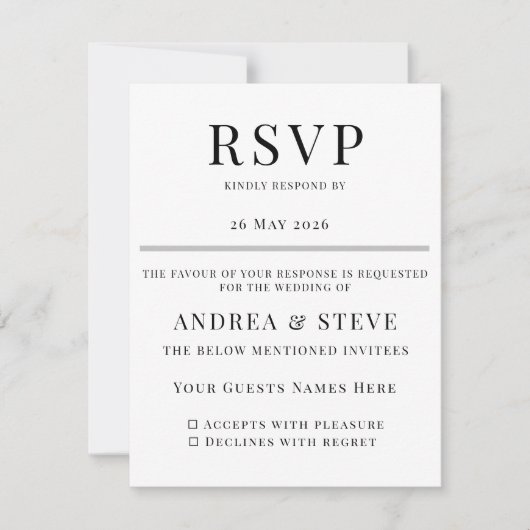 Minimalist Wedding RSVP Card | Elegant Classic Karte (Vorderseite)