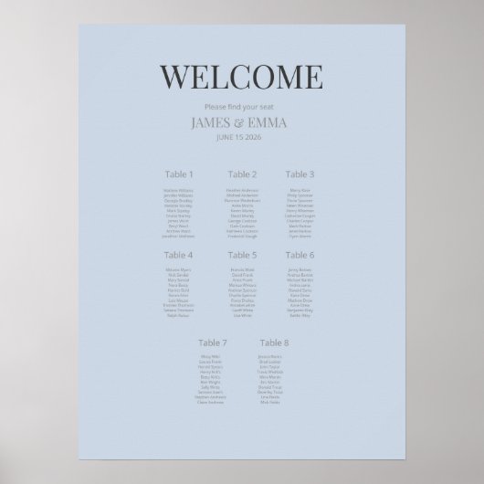 Minimalist Wedding Seating Plan (8) Dusky Blue Poster (Vorne)