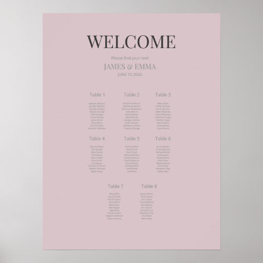 Minimalist Wedding Seating Plan (8) Dusky Rose Poster (Vorne)