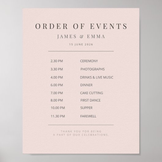 Minimalist Wedding Sign | Warm Blush Poster (Vorne)