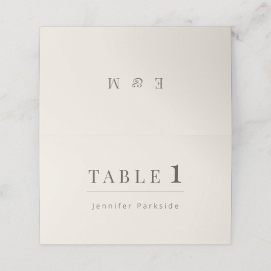 Minimalist Wedding | Soft Beige Platzkarte (Außenseite Aufgefaltet)