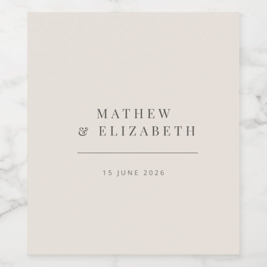 Minimalist Wedding | Soft Beige Weinetikett (Einzelnes Label)
