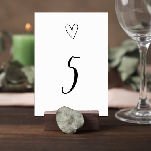 Minimalist Wedding Table Number Card with Heart Tischnummer