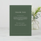 Minimalist Wedding Thank You Card Dark Green Chic Dankeskarte (Stehend Vorderseite)