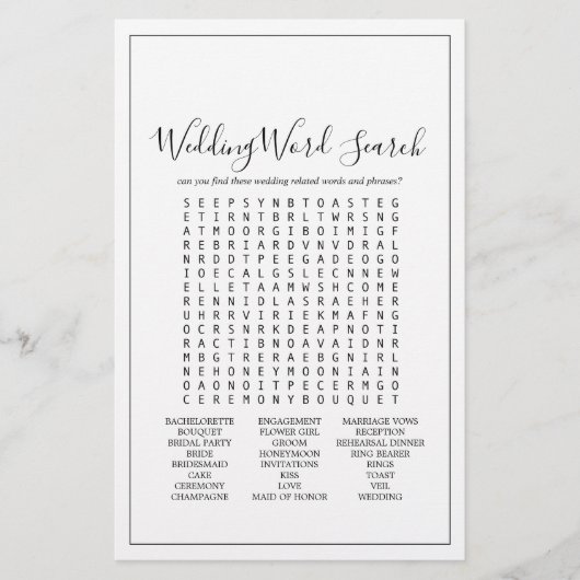 Minimalist Wedding Word Search Game Flyer (Vorne)