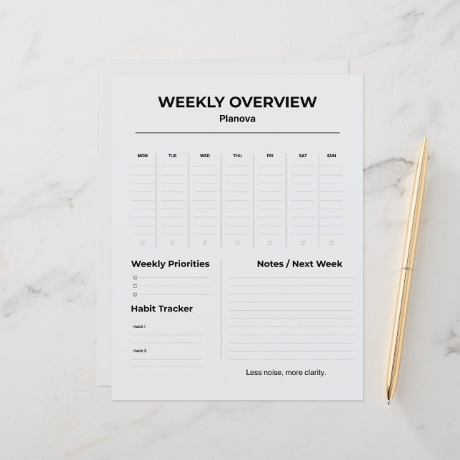 Minimalist Weekly Planner | To Do List organized (Vorderseite/Rückseite Beispiel)