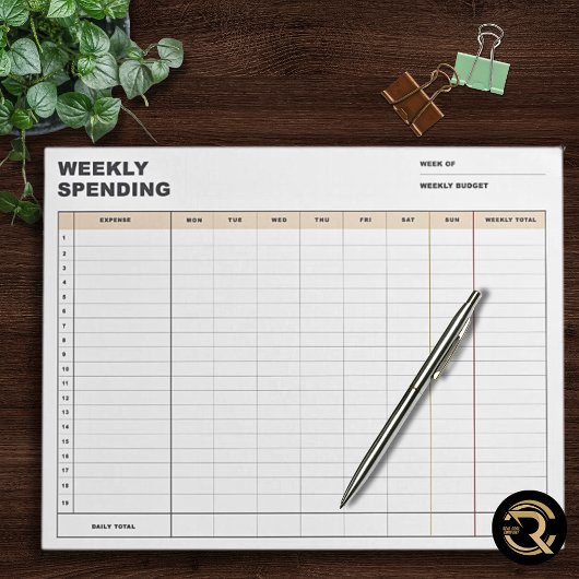 Minimalist Weekly Spending Tracker Notizblock