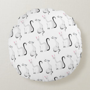 Minimalist Weiß Katzen Muster Rundes Kissen