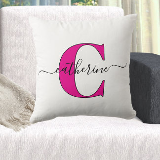 Minimalist Weiß Rosa Monogramm Name Stylische Schr Kissen