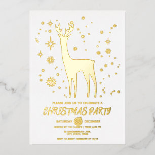 Minimalist Weiß und Gold Elegantes Weihnachtsfest Folieneinladung