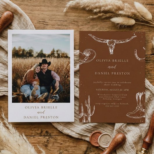 Minimalist Western Rustic Country Photo Wedding Einladung