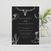 Minimalist Western Rustic Photo Black Wedding Einladung (Stehend Vorderseite)