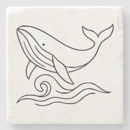 Minimalist Whale Line Art – Ocean Animal  Steinuntersetzer