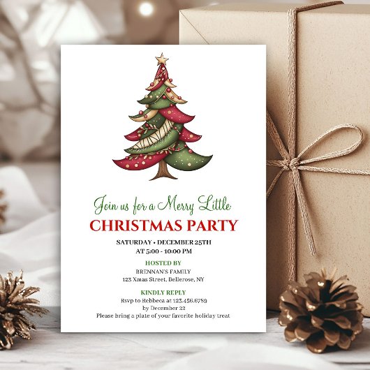 Minimalist whimsical Christmas tree holiday invite Einladung
