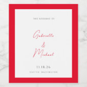 Minimalist White and Cherry Red Wedding  Weinetikett (Einzelnes Label)