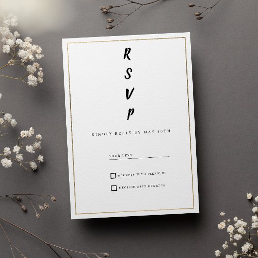 Minimalist white and gold typography RSVP Einladung