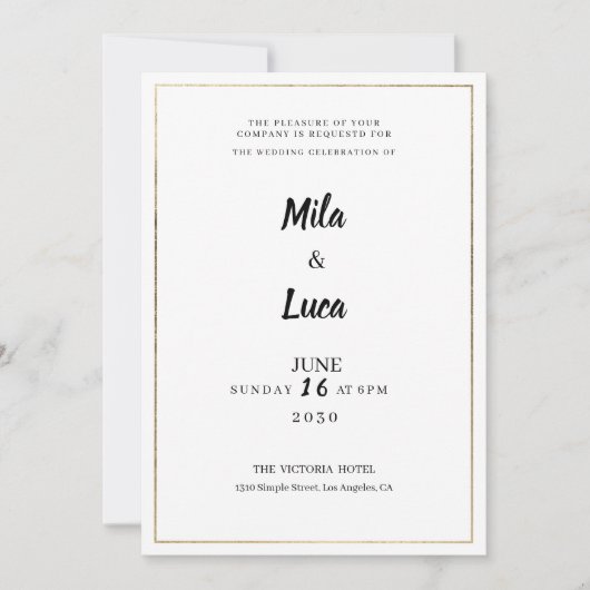 Minimalist white and gold typography Wedding Einladung (Vorderseite)