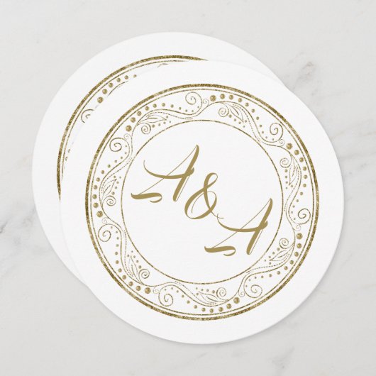 Minimalist White and Gold Wedding Invitation Einladung (Vorne/Hinten)