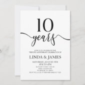 Minimalist White Black 10th Wedding Anniversary Einladung (Vorderseite)