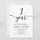 Minimalist White Black 1st Wedding Anniversary Einladung (Vorderseite)