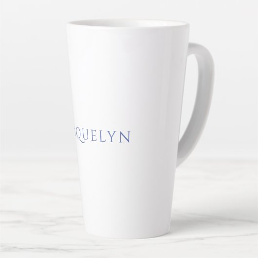 Minimalist White Blue Plain Elegant Modern Name Milchtasse (Rechte Ecke)