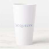 Minimalist White Blue Plain Elegant Modern Name Milchtasse (Vorderseite)