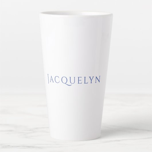 Minimalist White Blue Plain Elegant Modern Name Milchtasse (Vorderseite)