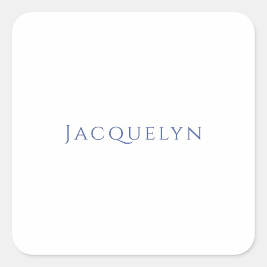 Minimalist White Blue Plain Elegant Modern Name Quadratischer Aufkleber (Vorderseite)