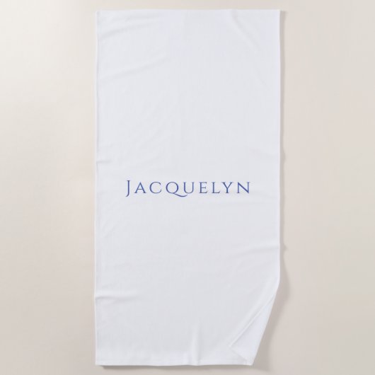 Minimalist White Blue Plain Elegant Modern Name Strandtuch (Vorderseite)
