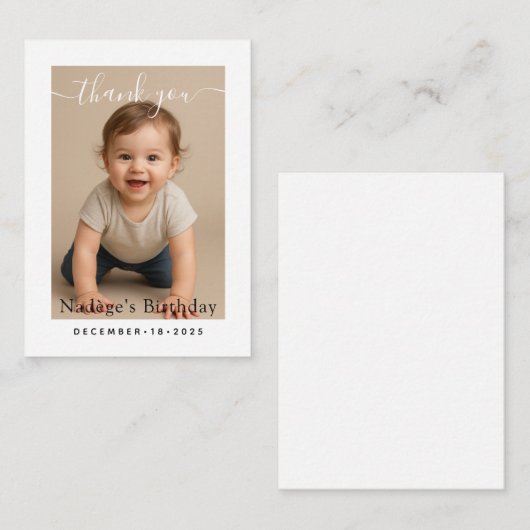 Minimalist White Border Birthday Dinner Photo Mitteilungskarte (Vorne/Hinten)