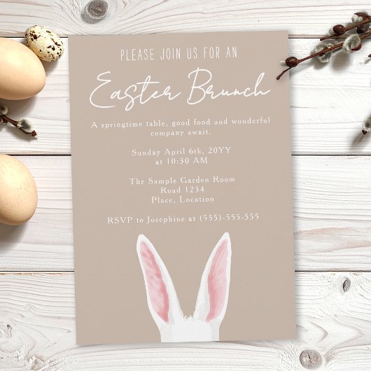 Minimalist White Bunny Ears Beige Easter Brunch Einladung
