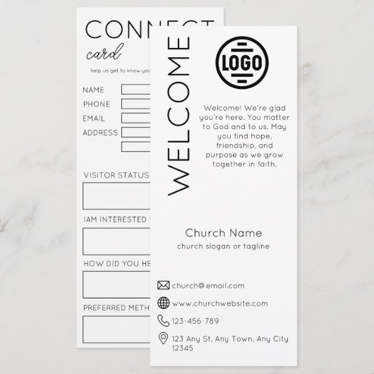 Minimalist White Church Connection Card Einladung (Vorne/Hinten)