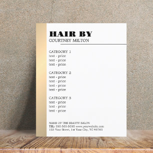 Minimalist White Faux Gold Line Hairstylist Menu Flyer
