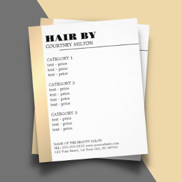 Minimalist White Faux Gold Line Hairstylist Menu Flyer