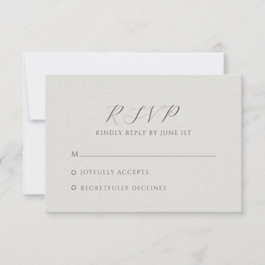 Minimalist White Faux Linen RSVP Karte (Vorderseite)